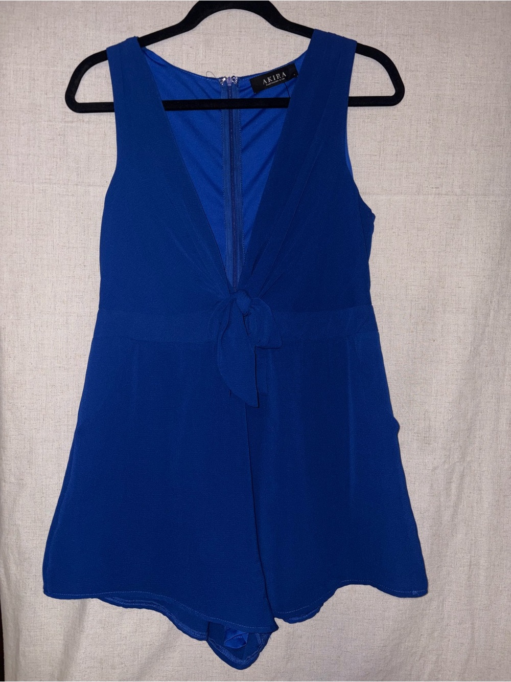 Akira Royal Blue Sleeveless Tie-Front Romper